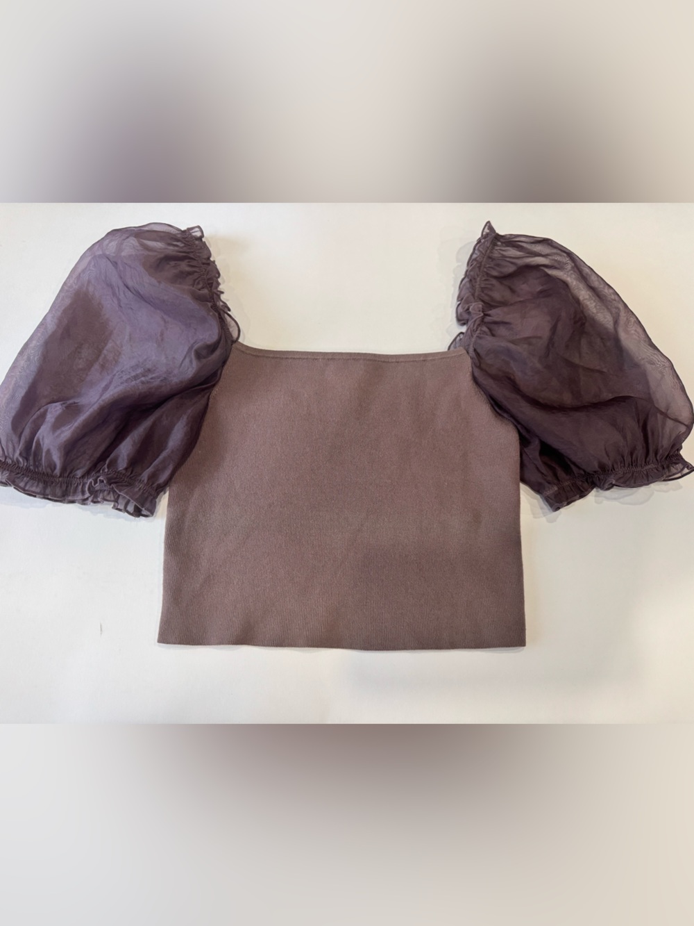 Wilfred Stanza Ribbed Puff Sleeve Crop Top Mauve Size S